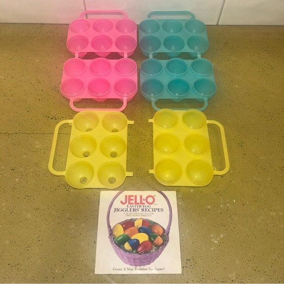 Jello Jiggler Easter Egg Mold Yellow Blue Pink Smooth Lot 3 W/Direction & recipe